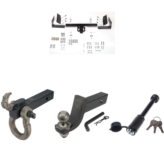 Fits 1984-1990 Dodge Caravan Trailer Hitch Tow PKG + Interlock Tactical Starter Kit w/ 3-1/4" Drop & 2" Ball + Tactical Hook & Shackle Mount + Tactical Dogbone Lock (For 2 WD, Short Wheelbase Models) By Reese Towpower