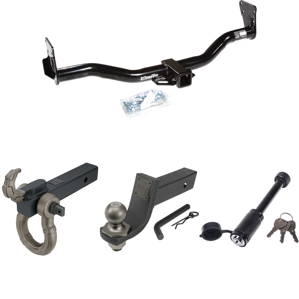 Fits 1995-2005 GMC Jimmy Trailer Hitch Tow PKG + Interlock Tactical Starter Kit w/ 3-1/4" Drop & 2" Ball + Tactical Hook & Shackle Mount + Tactical Dogbone Lock By Draw-Tite