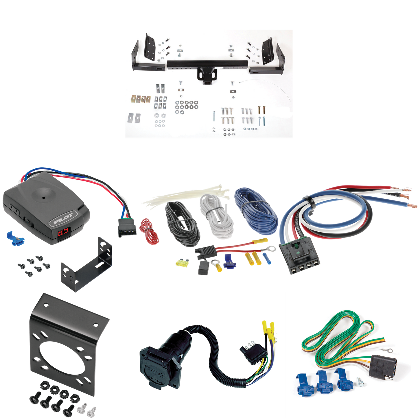 Fits 1985-1994 GMC S15 & Sonoma Trailer Hitch Tow PKG w/ Pro Series Pilot Brake Control + Generic BC Wiring Adapter + 7-Way RV Wiring (For w/Standard Bed & Step Bumper Models) By Reese Towpower