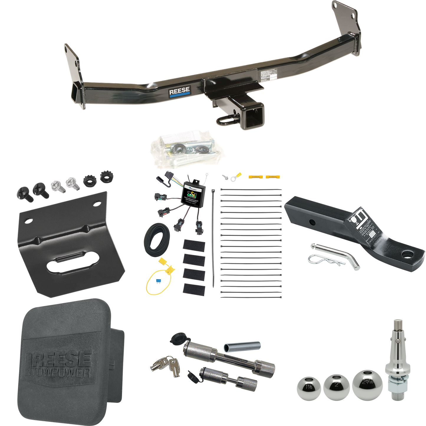 Fits 2007-2010 Jeep Compass Trailer Hitch Tow PKG w/ 4-Flat Zero Contact "No Splice" Wiring + Ball Mount w/ 2" Drop + Interchangeable Ball 1-7/8" & 2" & 2-5/16" + Wiring Bracket + Dual Hitch & Coupler Locks + Hitch Cover (For Rallye Edition Models) B