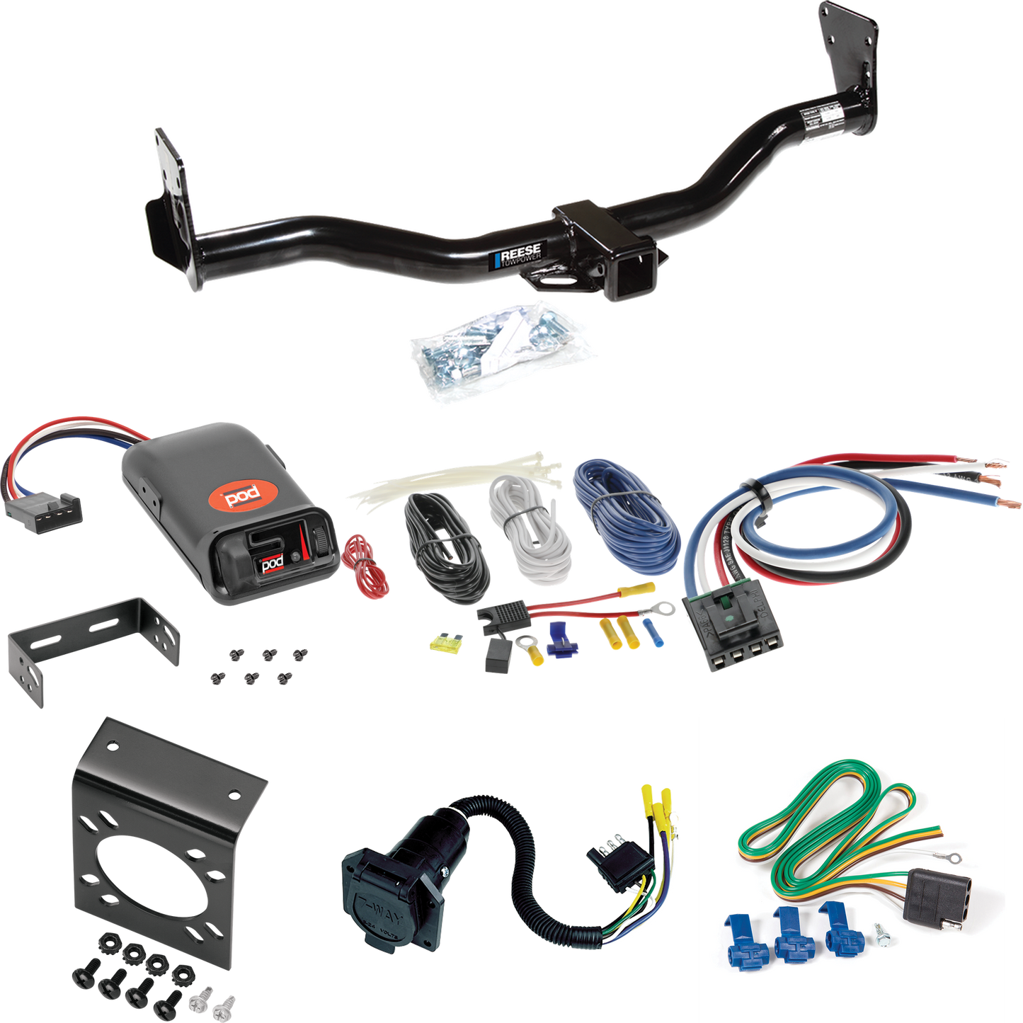 Fits 1995-2002 GMC Jimmy Trailer Hitch Tow PKG w/ Pro Series POD Brake Control + Generic BC Wiring Adapter + 7-Way RV Wiring By Reese Towpower