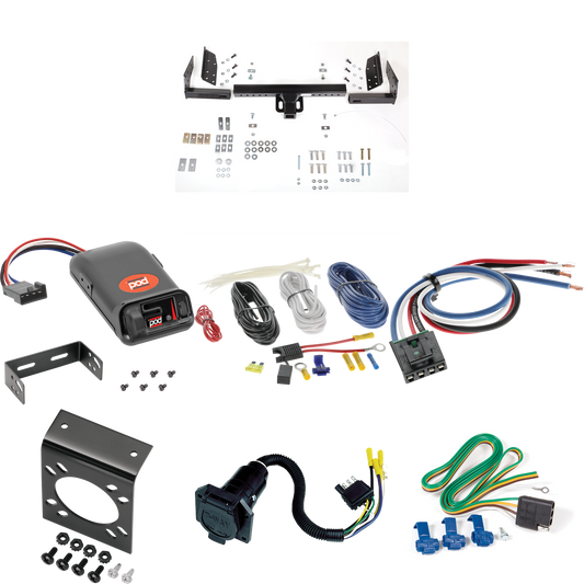 Fits 1984-1990 Dodge Caravan Trailer Hitch Tow PKG w/ Pro Series POD Brake Control + Generic BC Wiring Adapter + 7-Way RV Wiring (For 2 WD, Short Wheelbase Models) By Reese Towpower