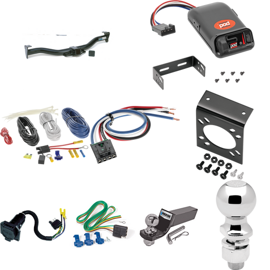 Fits 1999-2001 Chevrolet Blazer Trailblazer Trailer Hitch Tow PKG w/ Pro Series POD Brake Control + Generic BC Wiring Adapter + 7-Way RV Wiring + 2" & 2-5/16" Ball & Drop Mount By Reese Towpower