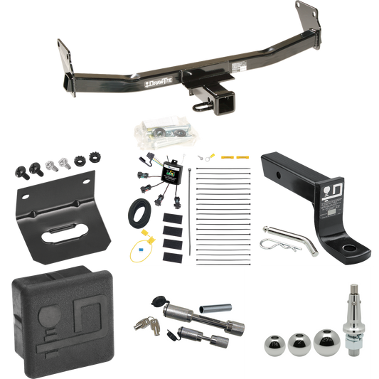 Fits 2007-2010 Jeep Compass Trailer Hitch Tow PKG w/ 4-Flat Zero Contact "No Splice" Wiring + Ball Mount w/ 4" Drop + Interchangeable Ball 1-7/8" & 2" & 2-5/16" + Wiring Bracket + Dual Hitch & Coupler Locks + Hitch Cover By Draw-Tite