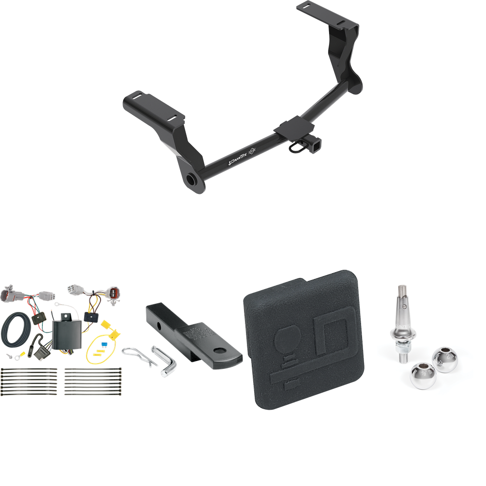 Fits 2018-2022 Subaru Impreza Trailer Hitch Tow PKG w/ 4-Flat Wiring Harness + Draw-Bar + Interchangeable 1-7/8" & 2" Balls + Hitch Cover (For Wagon, Except WRX STi & w/Quad Exhaust Outlets Models) By Draw-Tite