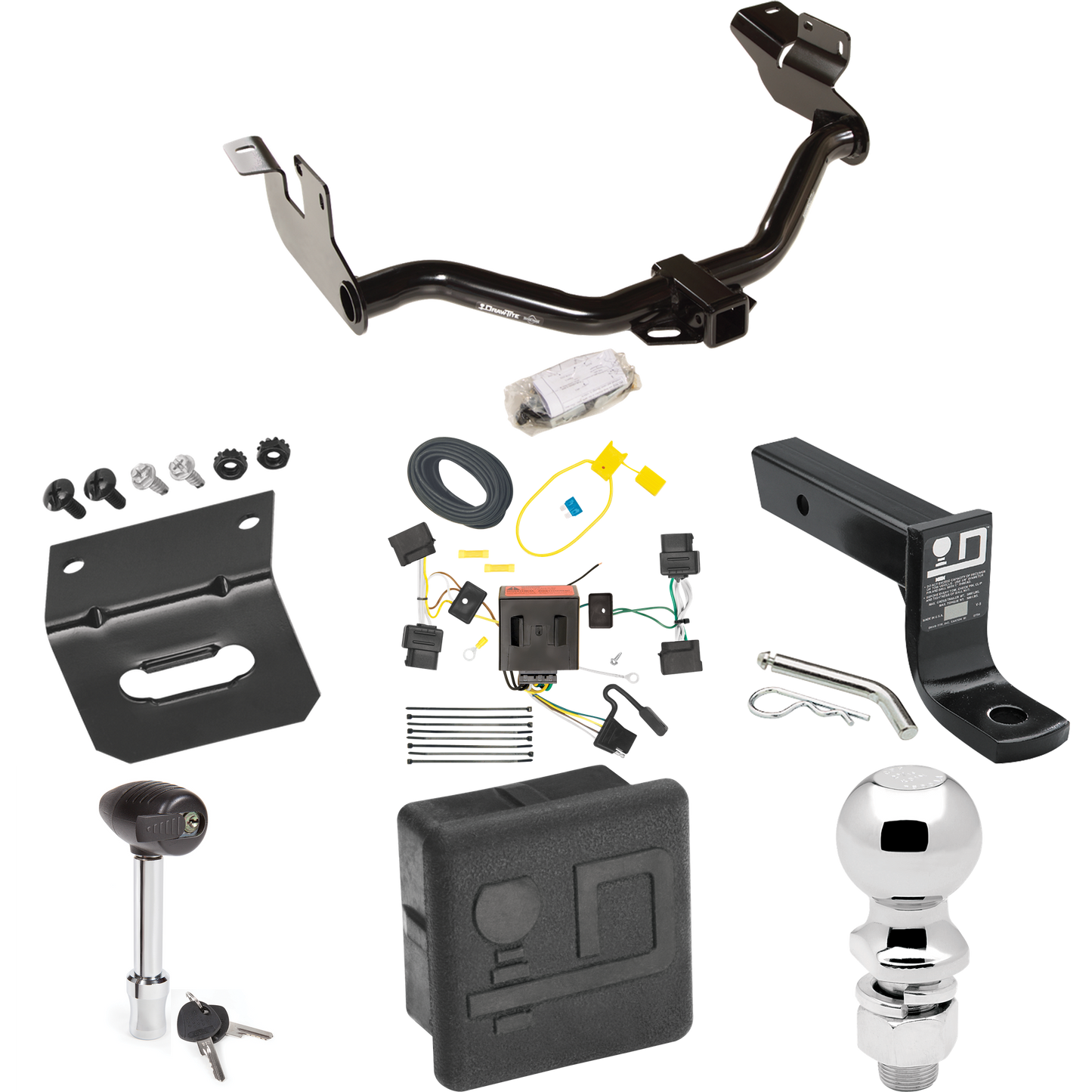 Fits 2008-2012 Ford Escape Trailer Hitch Tow PKG w/ 4-Flat Wiring + Ball Mount w/ 4" Drop + 2-5/16" Ball + Wiring Bracket + Hitch Lock + Hitch Cover By Draw-Tite