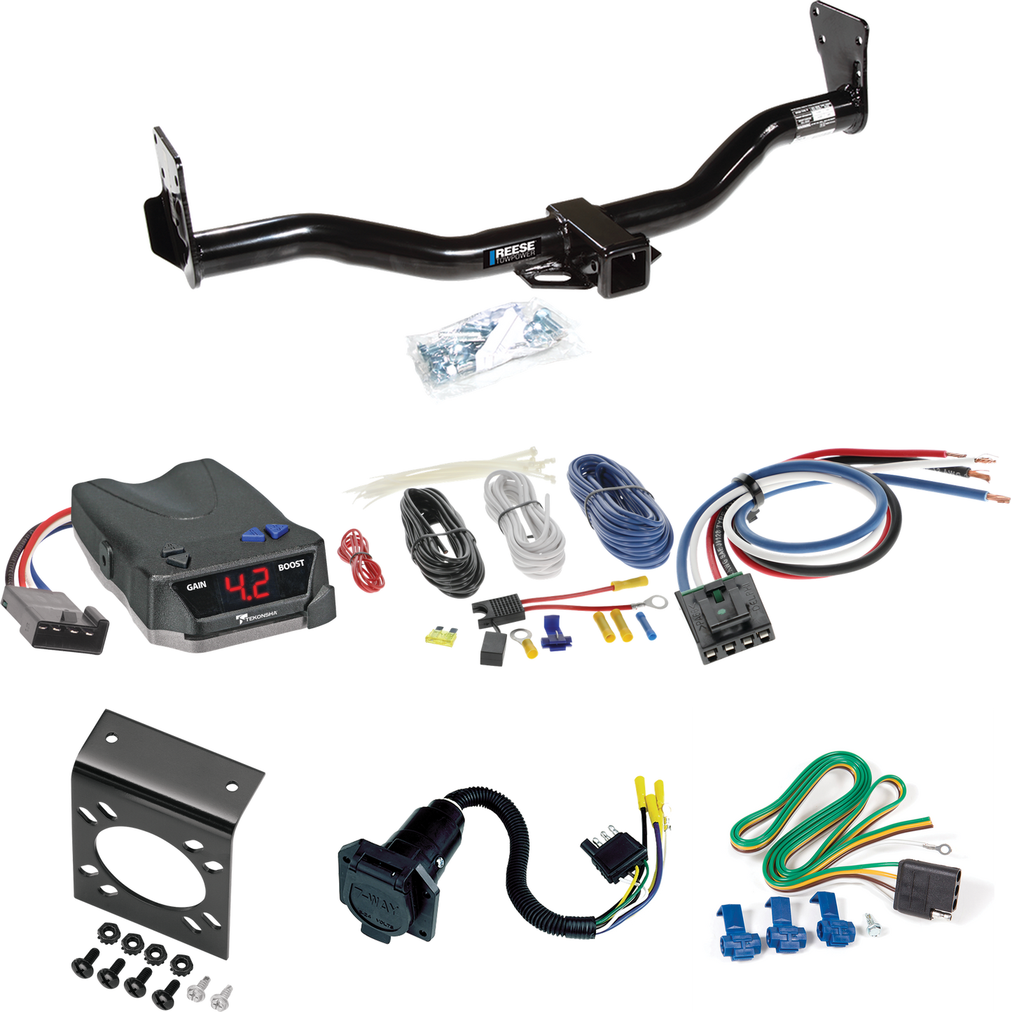 Se adapta al paquete de enganche de remolque GMC Jimmy 1995-2002 con control de freno Tekonsha BRAKE-EVN + adaptador de cableado BC genérico + cableado RV de 7 vías de Reese Towpower