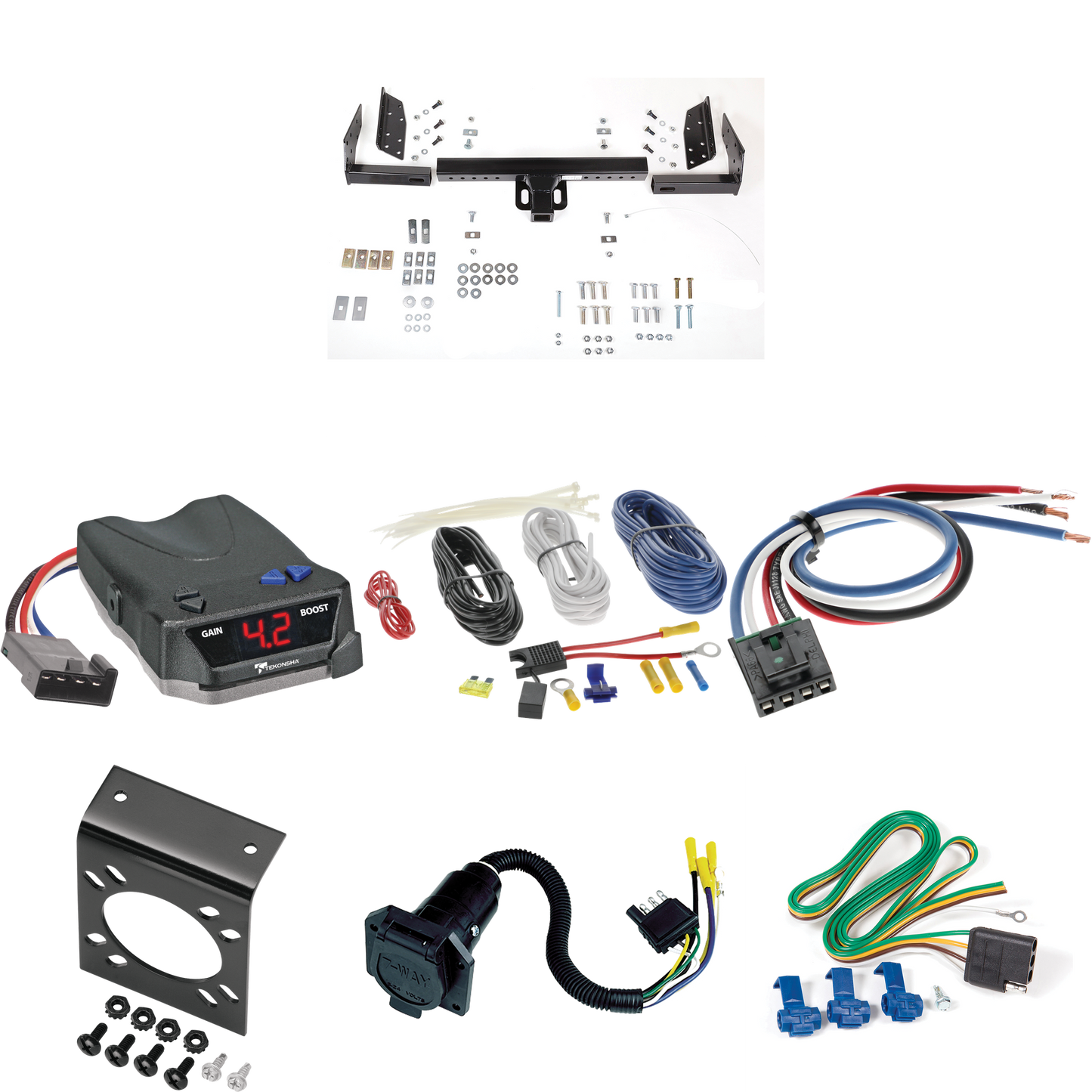 Fits 1997-1997 Ford Aerostar Trailer Hitch Tow PKG w/ Tekonsha BRAKE-EVN Brake Control + Generic BC Wiring Adapter + 7-Way RV Wiring (For Extended Body Models) By Reese Towpower