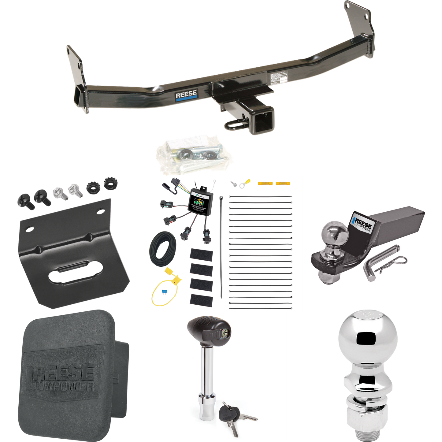 Fits 2007-2010 Jeep Compass Trailer Hitch Tow PKG w/ 4-Flat Zero Contact "No Splice" Wiring + Starter Kit Ball Mount w/ 2" Drop & 2" Ball + 2-5/16" Ball + Wiring Bracket + Hitch Lock + Hitch Cover (For Rallye Edition Models) By Reese Towpower