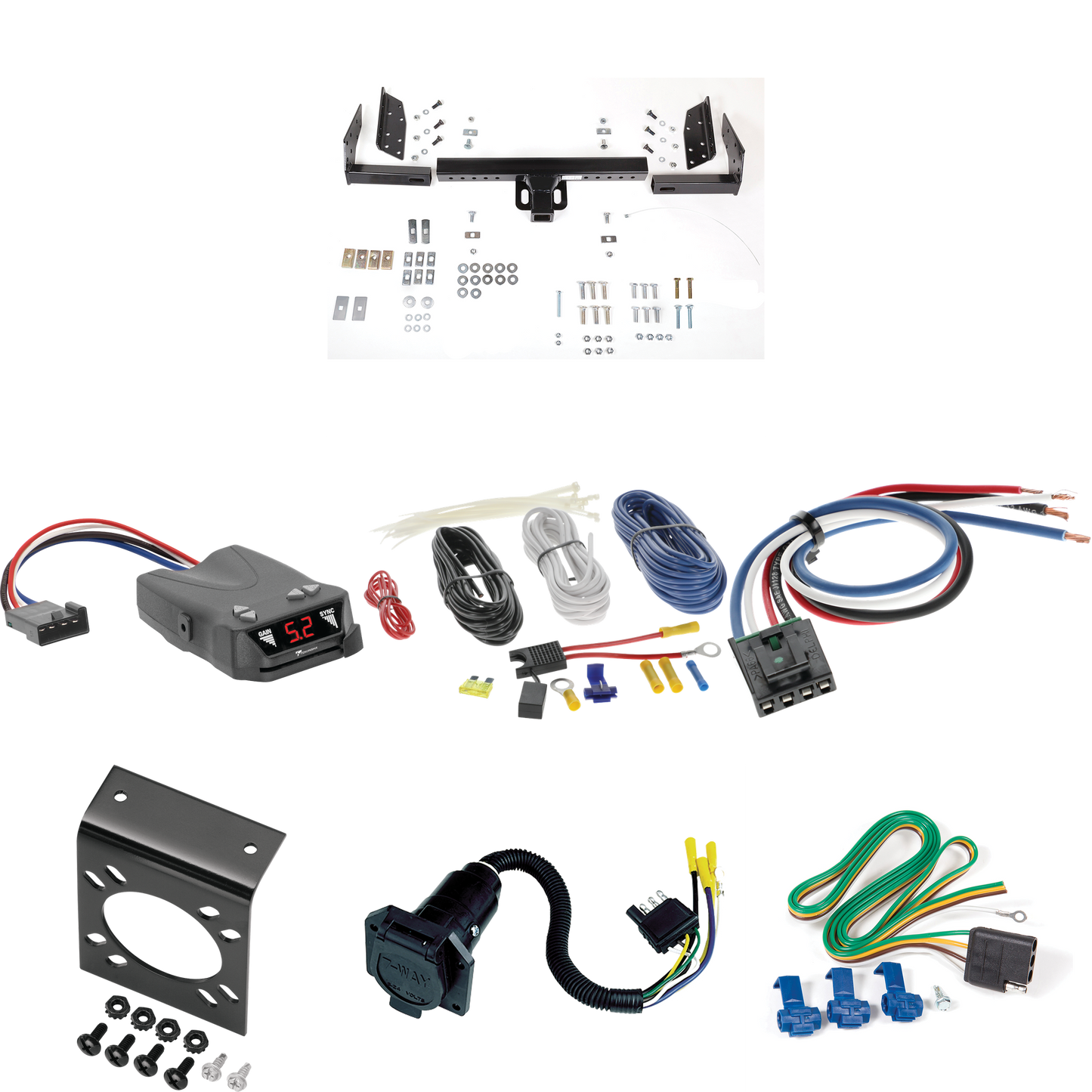 Fits 1988-1997 Nissan Pickup Trailer Hitch Tow PKG w/ Tekonsha Brakeman IV Brake Control + Generic BC Wiring Adapter + 7-Way RV Wiring By Reese Towpower