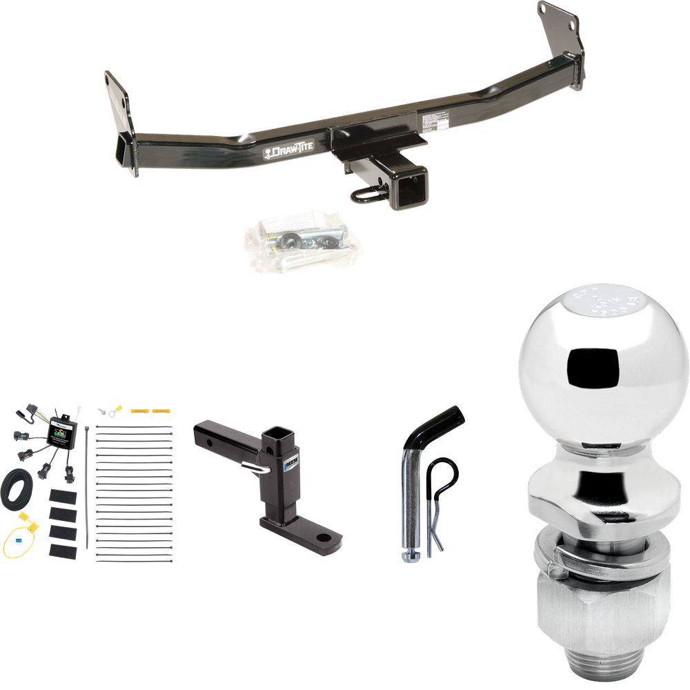 Fits 2007-2010 Jeep Compass Trailer Hitch Tow PKG w/ 4-Flat Zero Contact "No Splice" Wiring Harness + Adjustable Drop Rise Ball Mount + Pin/Clip + 2" Ball (For Rallye Edition Models) By Draw-Tite