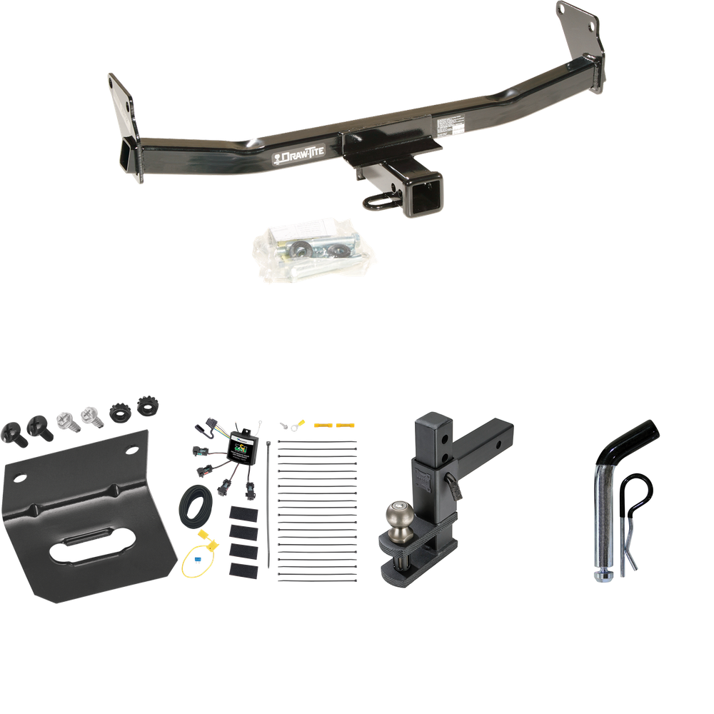 Fits 2007-2010 Jeep Compass Trailer Hitch Tow PKG w/ 4-Flat Zero Contact "No Splice" Wiring Harness + Adjustable Drop Rise Clevis Hitch Ball Mount w/ 2" Ball + Pin/Clip + Wiring Bracket By Draw-Tite