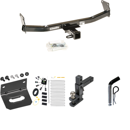 Fits 2007-2010 Jeep Compass Trailer Hitch Tow PKG w/ 4-Flat Zero Contact "No Splice" Wiring Harness + Adjustable Drop Rise Clevis Hitch Ball Mount w/ 2" Ball + Pin/Clip + Wiring Bracket By Draw-Tite