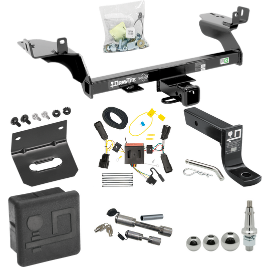 Fits 2013-2016 Ford Escape Trailer Hitch Tow PKG w/ 4-Flat Wiring + Ball Mount w/ 4" Drop + Interchangeable Ball 1-7/8" & 2" & 2-5/16" + Wiring Bracket + Dual Hitch & Coupler Locks + Hitch Cover By Draw-Tite