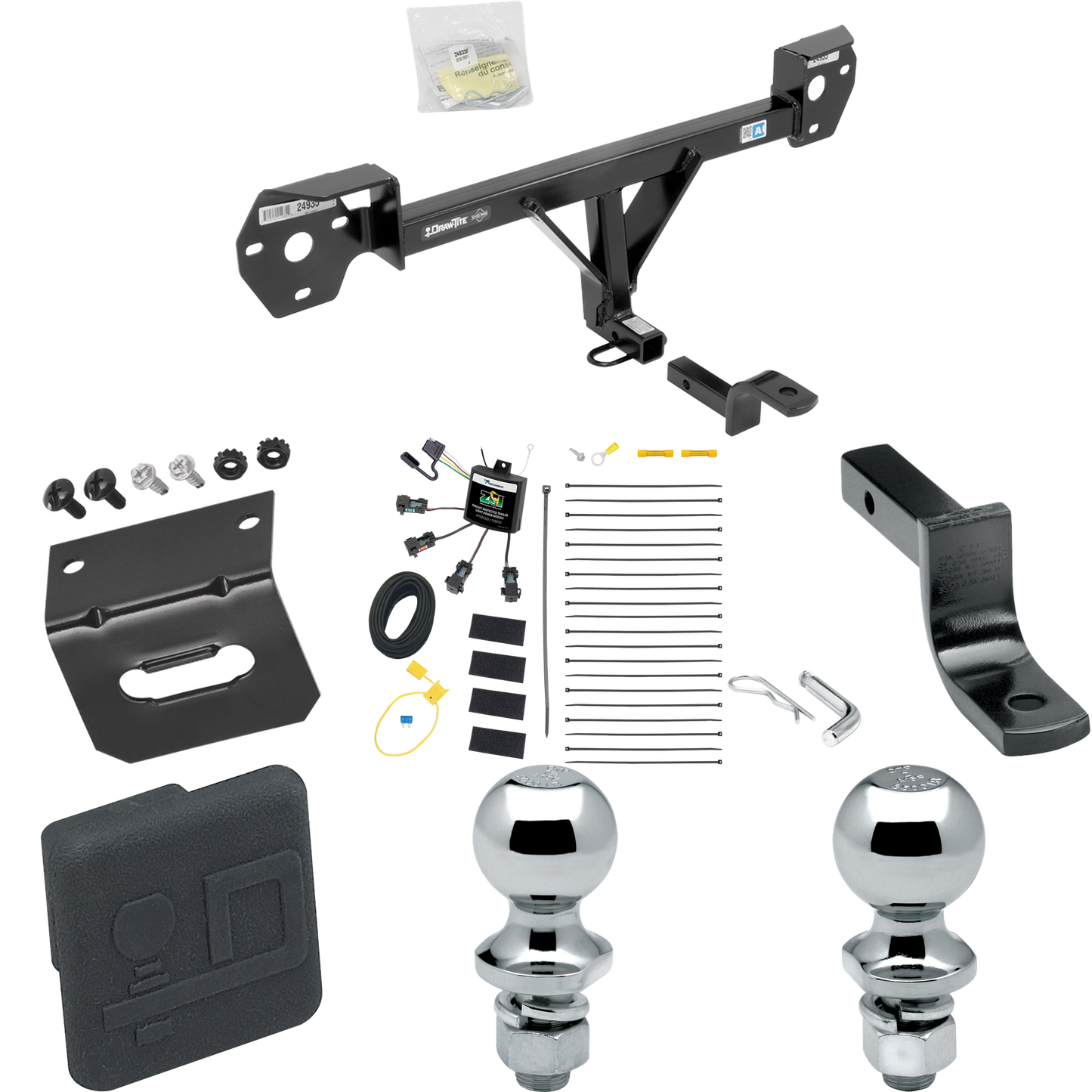 Se adapta al paquete de enganche de remolque Toyota 86 2017-2020 con arnés de cableado de 4 contactos planos "sin empalme" + barra de tracción + bola de 1-7/8" + 2" + soporte de cableado + cubierta de enganche de Draw-Tite