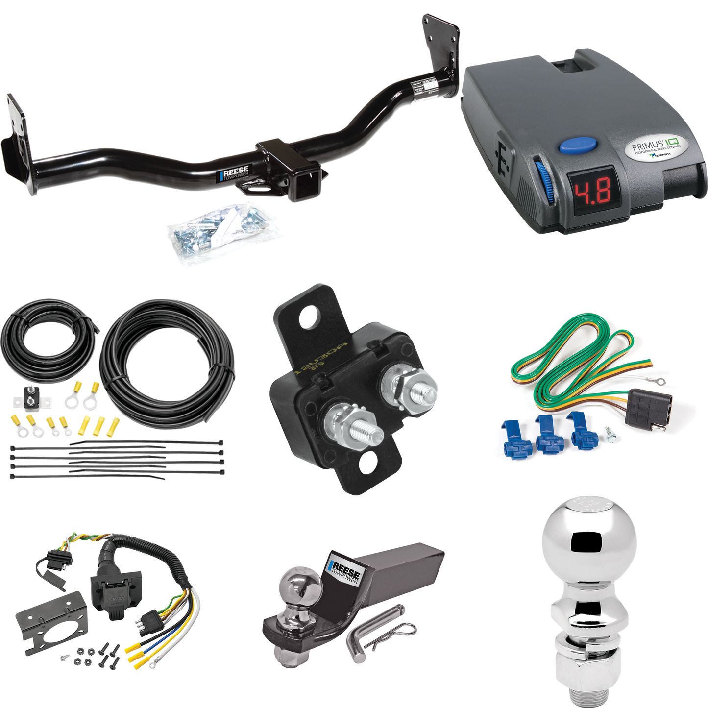 Fits 1995-2002 GMC Jimmy Trailer Hitch Tow PKG w/ Tekonsha Primus IQ Brake Control + 7-Way RV Wiring + 2" & 2-5/16" Ball & Drop Mount By Reese Towpower