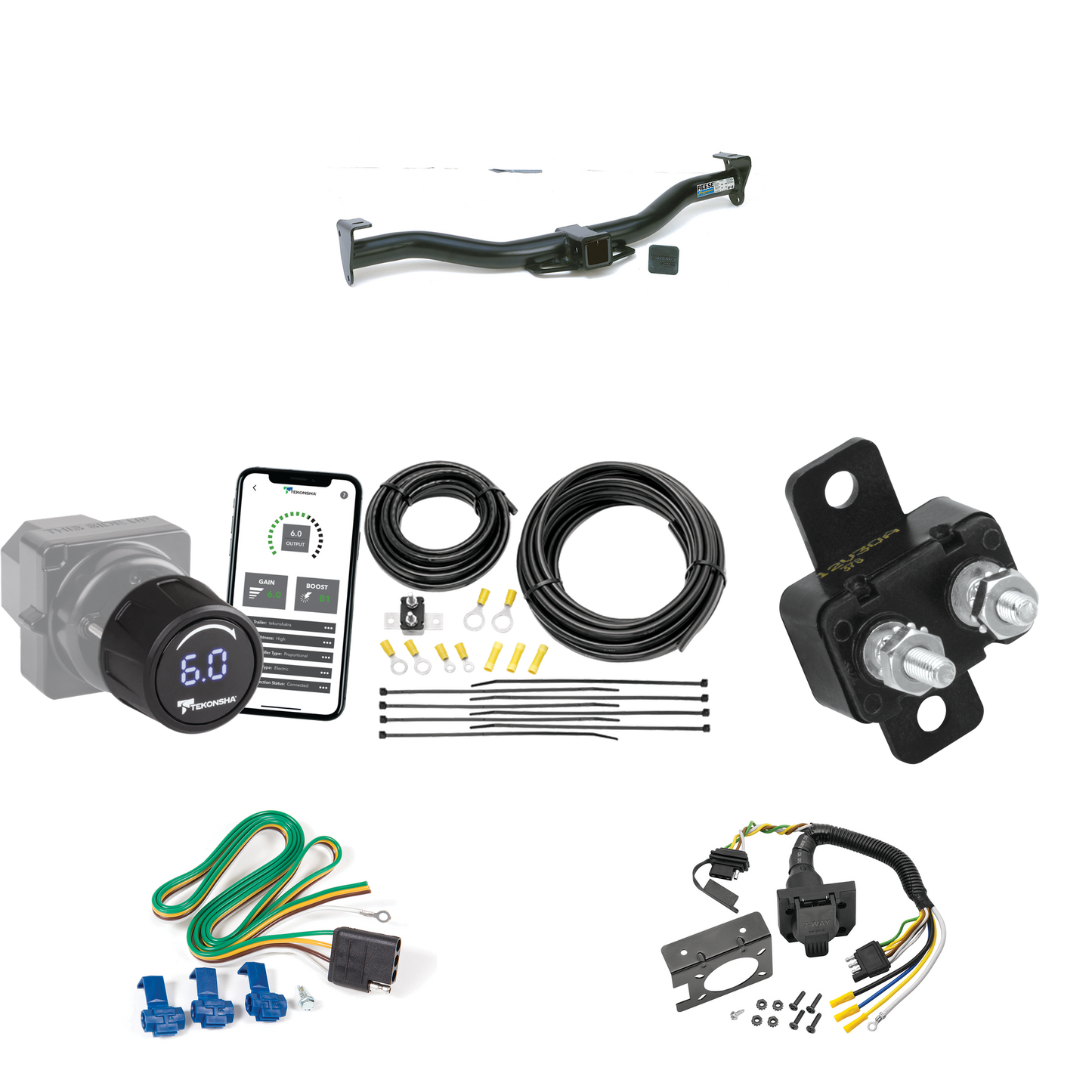 Fits 1995-2005 GMC Jimmy Trailer Hitch Tow PKG w/ Tekonsha Prodigy iD Bluetooth Wireless Brake Control + 7-Way RV Wiring By Reese Towpower