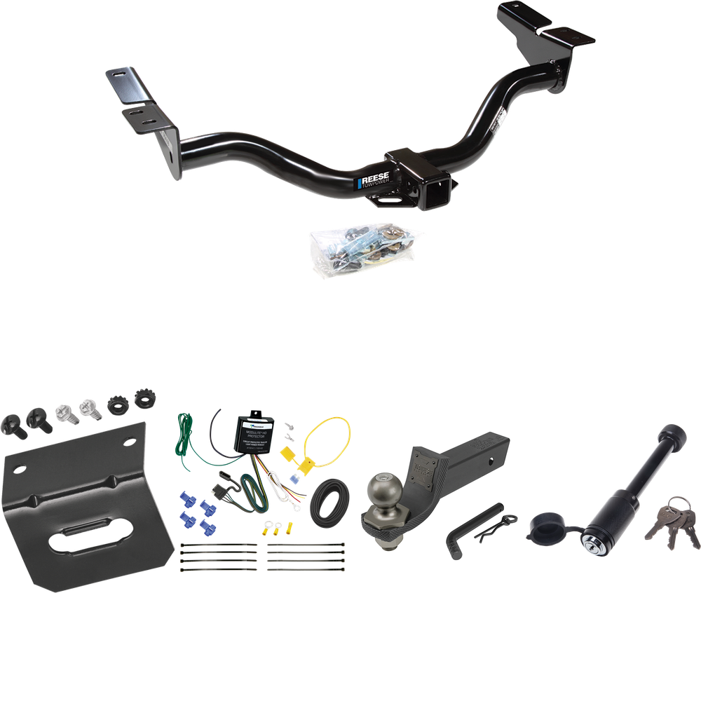 Se adapta al paquete de remolque con enganche para remolque Ford Escape 2004-2004 con cableado de 4 planos + kit de inicio táctico de enclavamiento con caída de 2" y bola de 2" + bloqueo táctico de hueso de perro + soporte de cableado de Reese Towpower