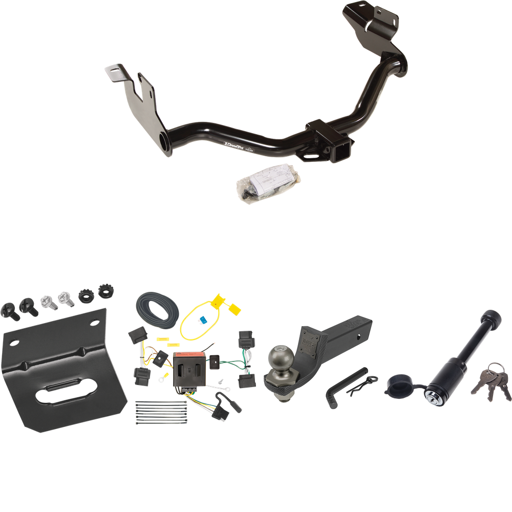 Se adapta al paquete de remolque con enganche para remolque Ford Escape 2008-2012 con cableado de 4 planos + kit de inicio táctico de enclavamiento con caída de 2" y bola de 2" + bloqueo táctico de hueso de perro + soporte de cableado de Draw-Tite