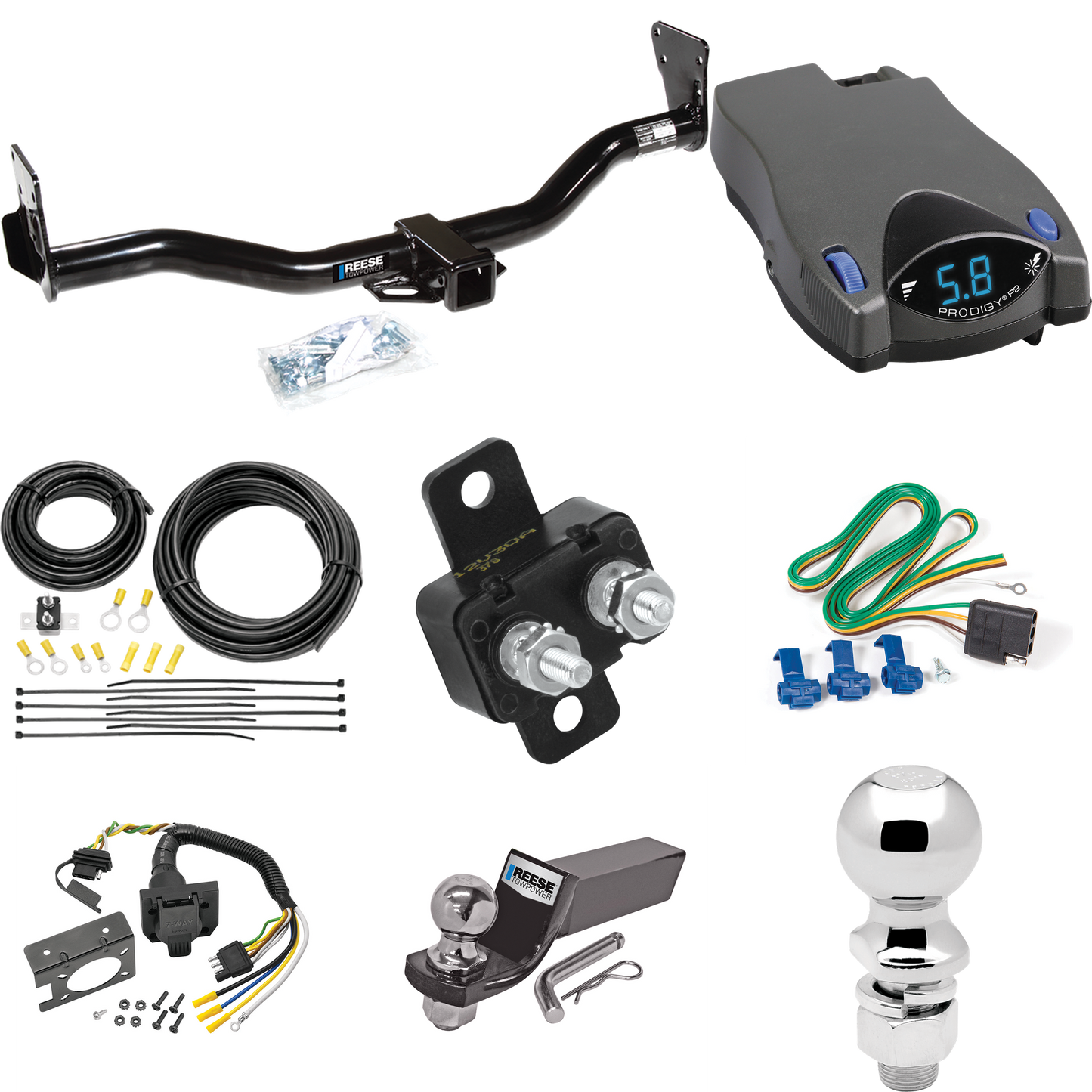 Fits 1995-2005 Chevrolet Blazer Trailer Hitch Tow PKG w/ Tekonsha Prodigy P2 Brake Control + 7-Way RV Wiring + 2" & 2-5/16" Ball & Drop Mount By Reese Towpower