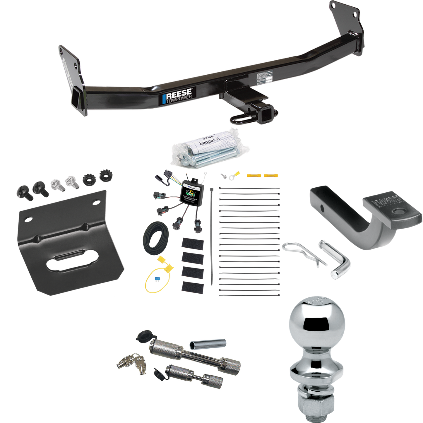 Fits 2007-2010 Jeep Compass Trailer Hitch Tow PKG w/ 4-Flat Zero Contact "No Splice" Wiring Harness + Draw-Bar + 1-7/8" Ball + Wiring Bracket + Dual Hitch & Coupler Locks (For Rallye Edition Models) By Reese Towpower