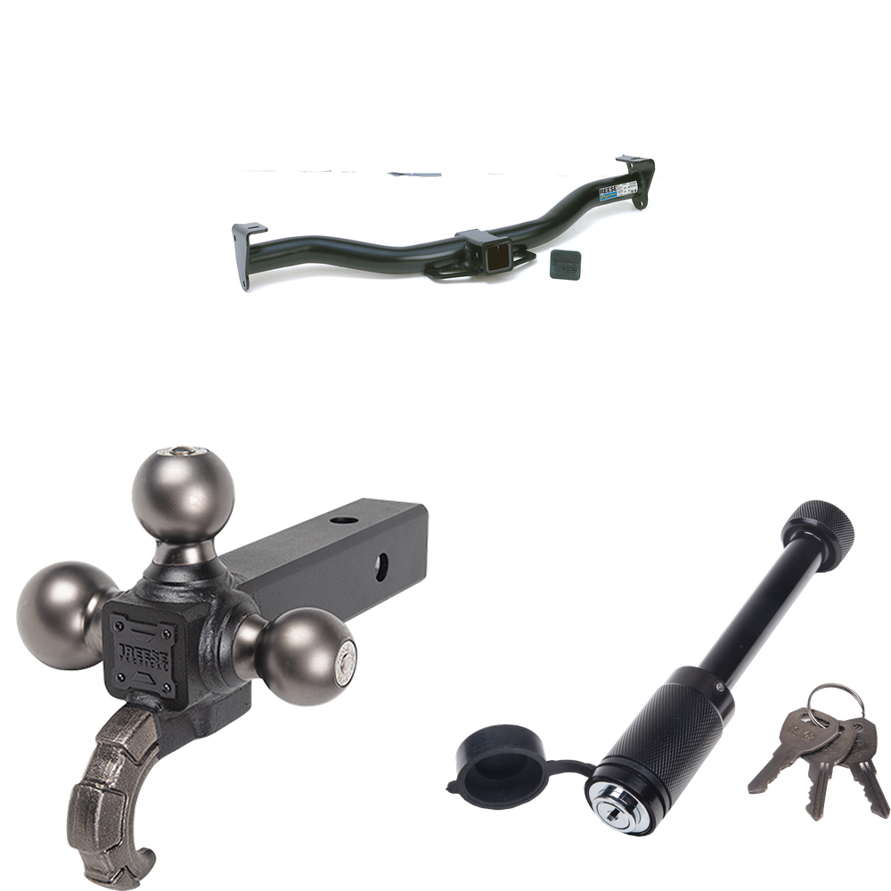 Fits 2001-2003 Ford Explorer Sport Trailer Hitch Tow PKG + Triple Ball Tactical Ball Mount 1-7/8" & 2" & 2-5/16" Balls w/ Tow Hook + Tactical Dogbone Lock By Reese Towpower