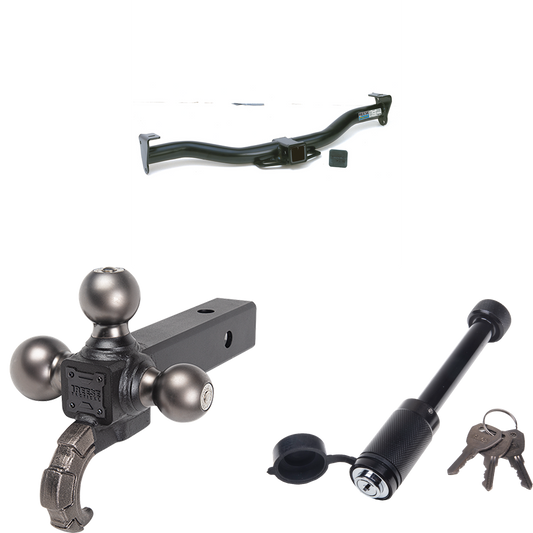 Fits 2001-2003 Ford Explorer Sport Trailer Hitch Tow PKG + Triple Ball Tactical Ball Mount 1-7/8" & 2" & 2-5/16" Balls w/ Tow Hook + Tactical Dogbone Lock By Reese Towpower