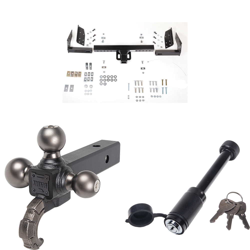 Fits 1986-1996 Ford Aerostar Trailer Hitch Tow PKG + Triple Ball Tactical Ball Mount 1-7/8" & 2" & 2-5/16" Balls w/ Tow Hook + Tactical Dogbone Lock (For Extended Body Models) By Reese Towpower