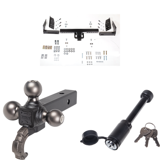 Fits 1986-1996 Ford Aerostar Trailer Hitch Tow PKG + Triple Ball Tactical Ball Mount 1-7/8" & 2" & 2-5/16" Balls w/ Tow Hook + Tactical Dogbone Lock (For Extended Body Models) By Reese Towpower