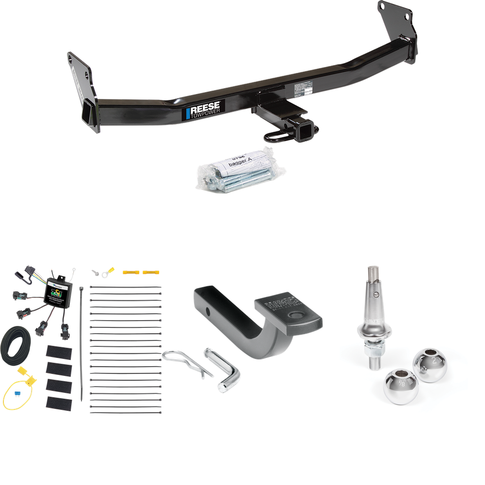 Fits 2007-2010 Jeep Compass Trailer Hitch Tow PKG w/ 4-Flat Zero Contact "No Splice" Wiring Harness + Draw-Bar + Interchangeable 1-7/8" & 2" Balls By Reese Towpower