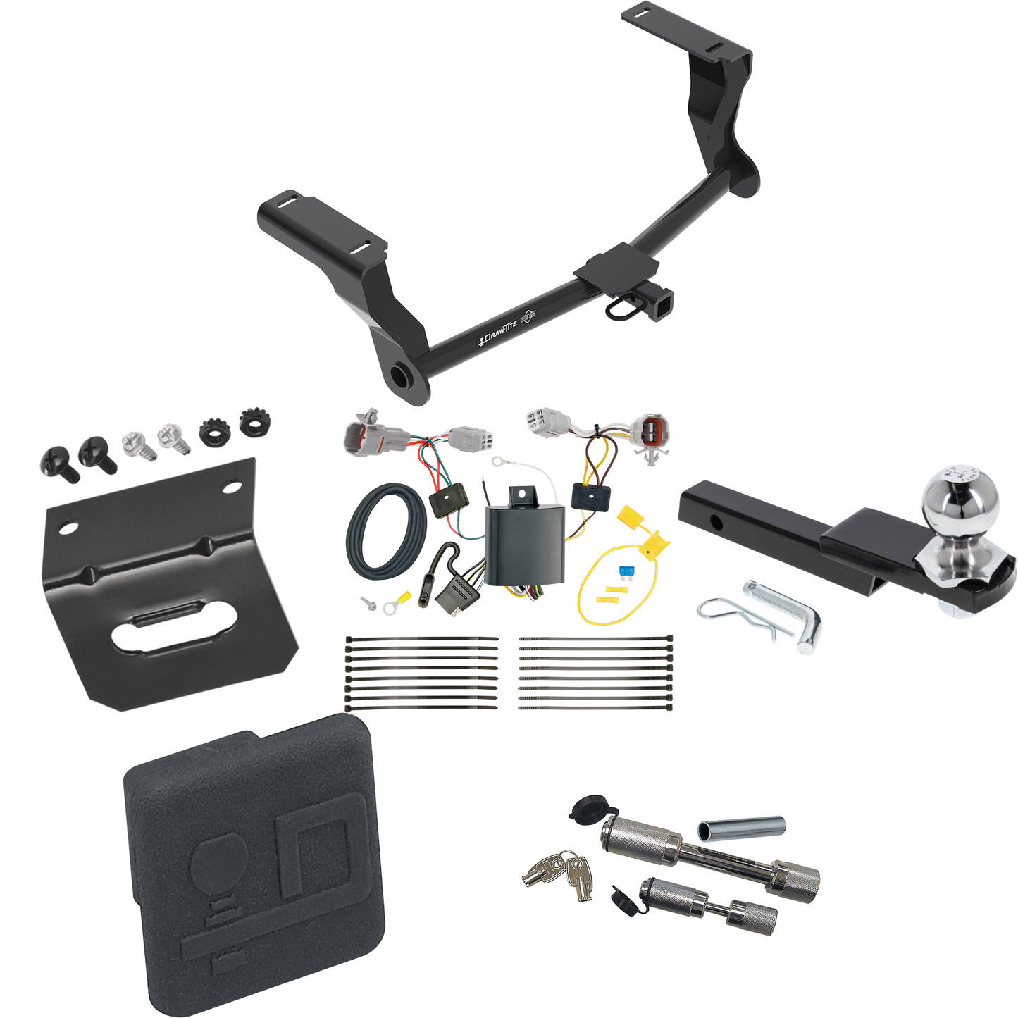 Fits 2018-2022 Subaru Impreza Trailer Hitch Tow PKG w/ 4-Flat Wiring Harness + Interlock Starter Kit w/ 2" Ball 1-1/4" Drop 3/4" Rise + Wiring Bracket + Hitch Cover + Dual Hitch & Coupler Locks (For Wagon, Except WRX STi & w/Quad Exhaust Outlets Mode