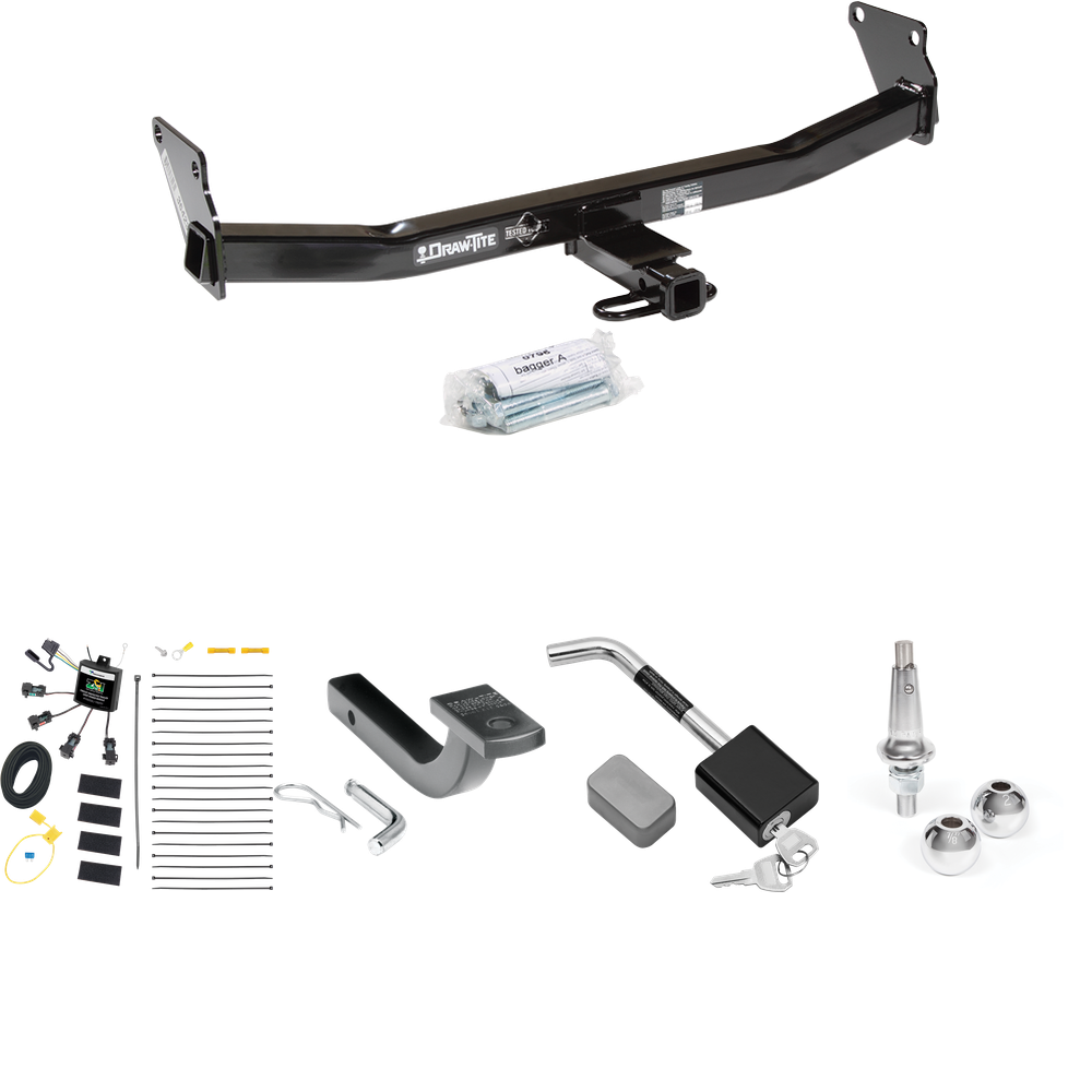 Fits 2007-2007 Jeep Patriot Trailer Hitch Tow PKG w/ 4-Flat Zero Contact "No Splice" Wiring Harness + Draw-Bar + Interchangeable 1-7/8" & 2" Balls + Hitch Lock By Draw-Tite