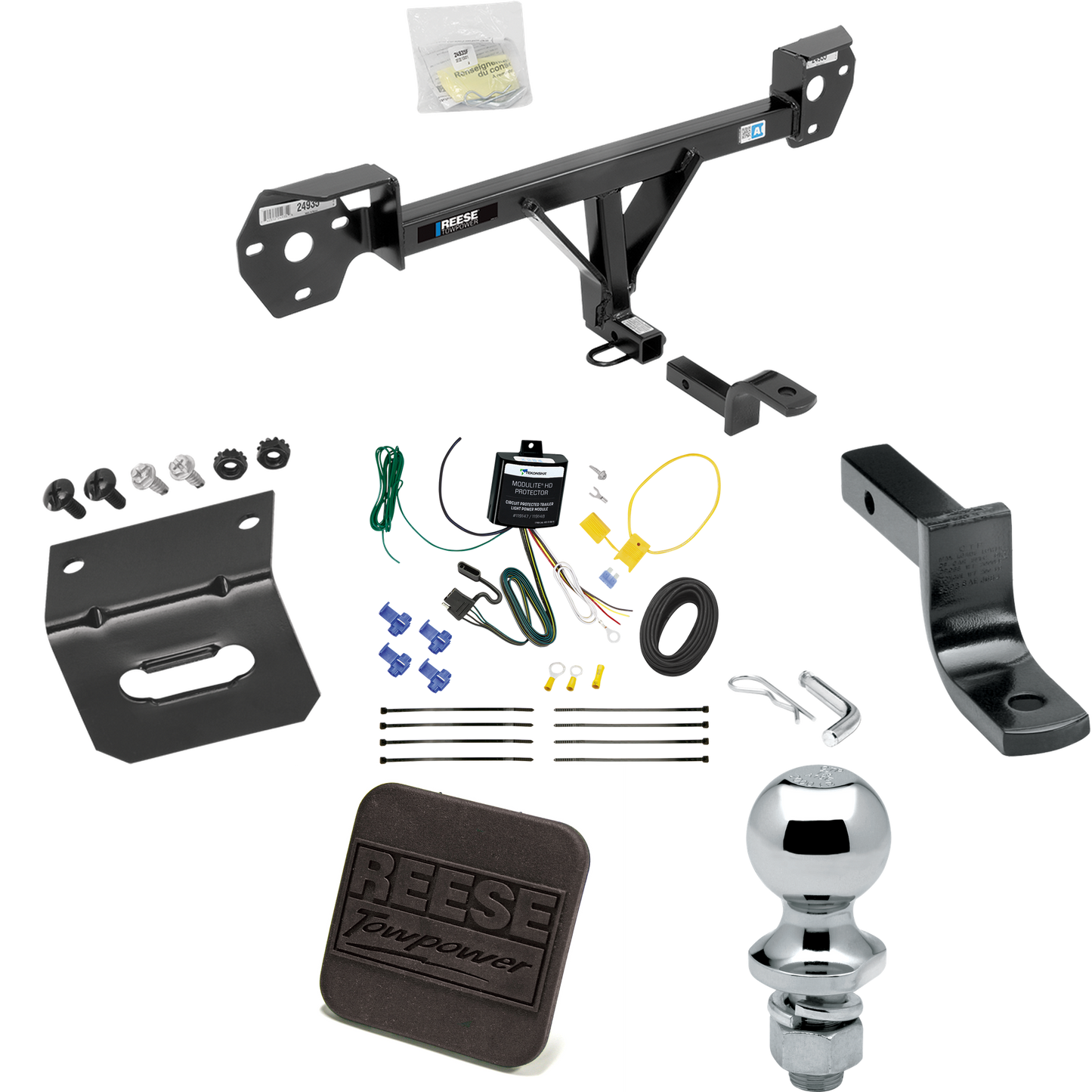 Fits 2017-2020 Toyota 86 Trailer Hitch Tow PKG w/ 4-Flat Wiring Harness + Draw-Bar + 1-7/8" Ball + Wiring Bracket + Hitch Cover By Reese Towpower