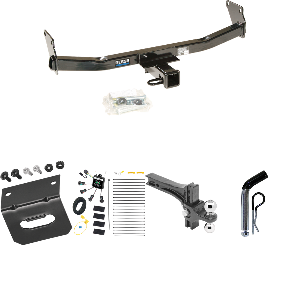 Fits 2007-2007 Jeep Patriot Trailer Hitch Tow PKG w/ 4-Flat Zero Contact "No Splice" Wiring Harness + Dual Adjustable Drop Rise Ball Ball Mount 2" & 2-5/16" Trailer Balls + Pin/Clip + Wiring Bracket By Reese Towpower