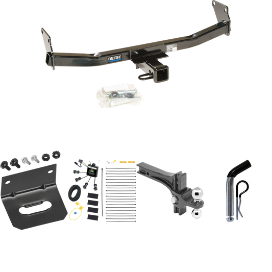 Fits 2007-2007 Jeep Patriot Trailer Hitch Tow PKG w/ 4-Flat Zero Contact "No Splice" Wiring Harness + Dual Adjustable Drop Rise Ball Ball Mount 2" & 2-5/16" Trailer Balls + Pin/Clip + Wiring Bracket By Reese Towpower