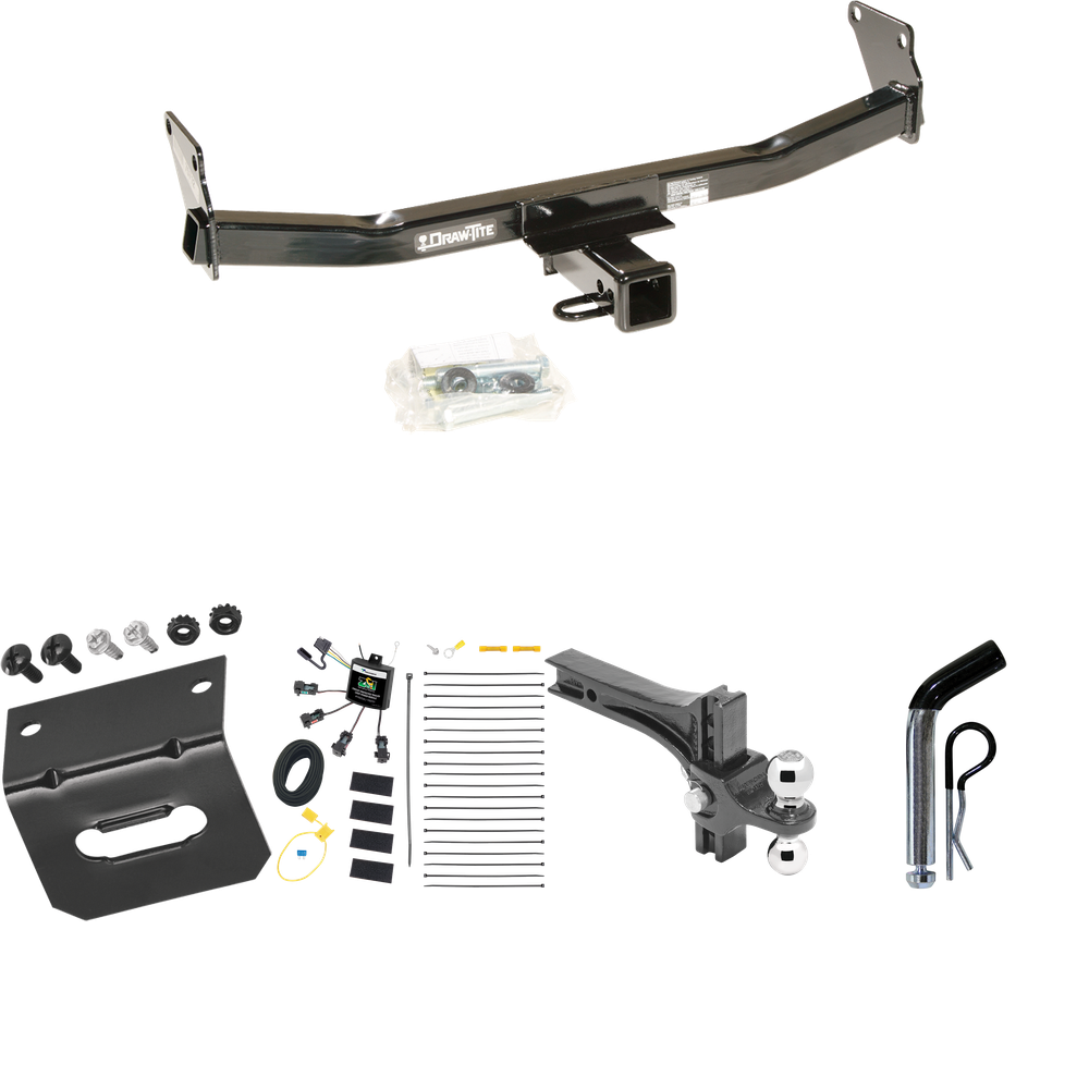 Fits 2007-2010 Jeep Compass Trailer Hitch Tow PKG w/ 4-Flat Zero Contact "No Splice" Wiring Harness + Dual Adjustable Drop Rise Ball Ball Mount 2" & 2-5/16" Trailer Balls + Pin/Clip + Wiring Bracket By Draw-Tite