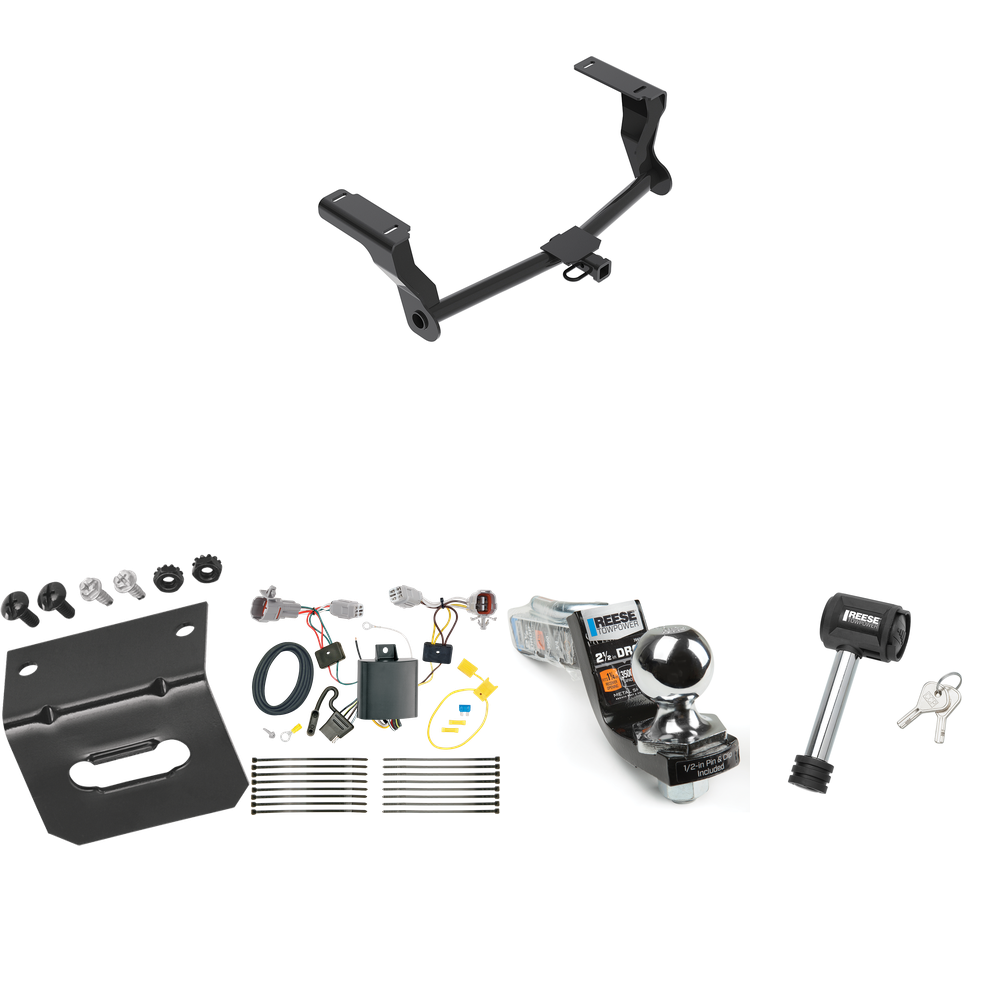 Fits 2018-2022 Subaru Impreza Trailer Hitch Tow PKG w/ 4-Flat Wiring Harness + Interlock Starter Kit w/ 2" Ball 2-1/2" Drop 2" Rise + Wiring Bracket + Hitch Lock (For Wagon, Except WRX STi & w/Quad Exhaust Outlets Models) By Reese Towpower