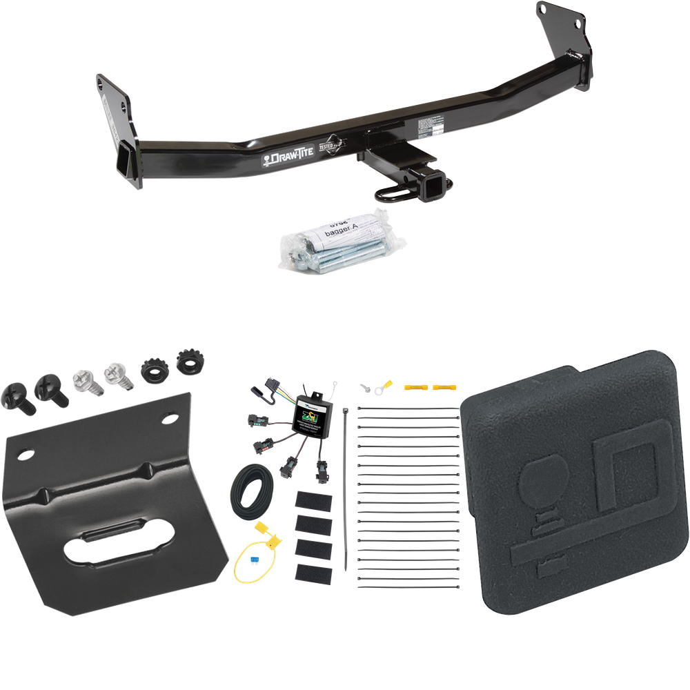 Fits 2007-2010 Jeep Compass Trailer Hitch Tow PKG w/ 4-Flat Zero Contact "No Splice" Wiring Harness + Hitch Cover By Draw-Tite