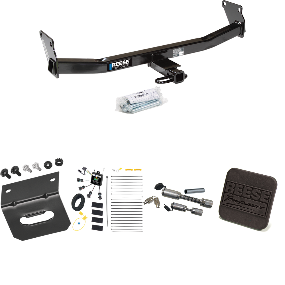 Fits 2007-2010 Jeep Compass Trailer Hitch Tow PKG w/ 4-Flat Zero Contact "No Splice" Wiring Harness + Hitch Cover + Dual Hitch & Coupler Locks (For Rallye Edition Models) By Reese Towpower