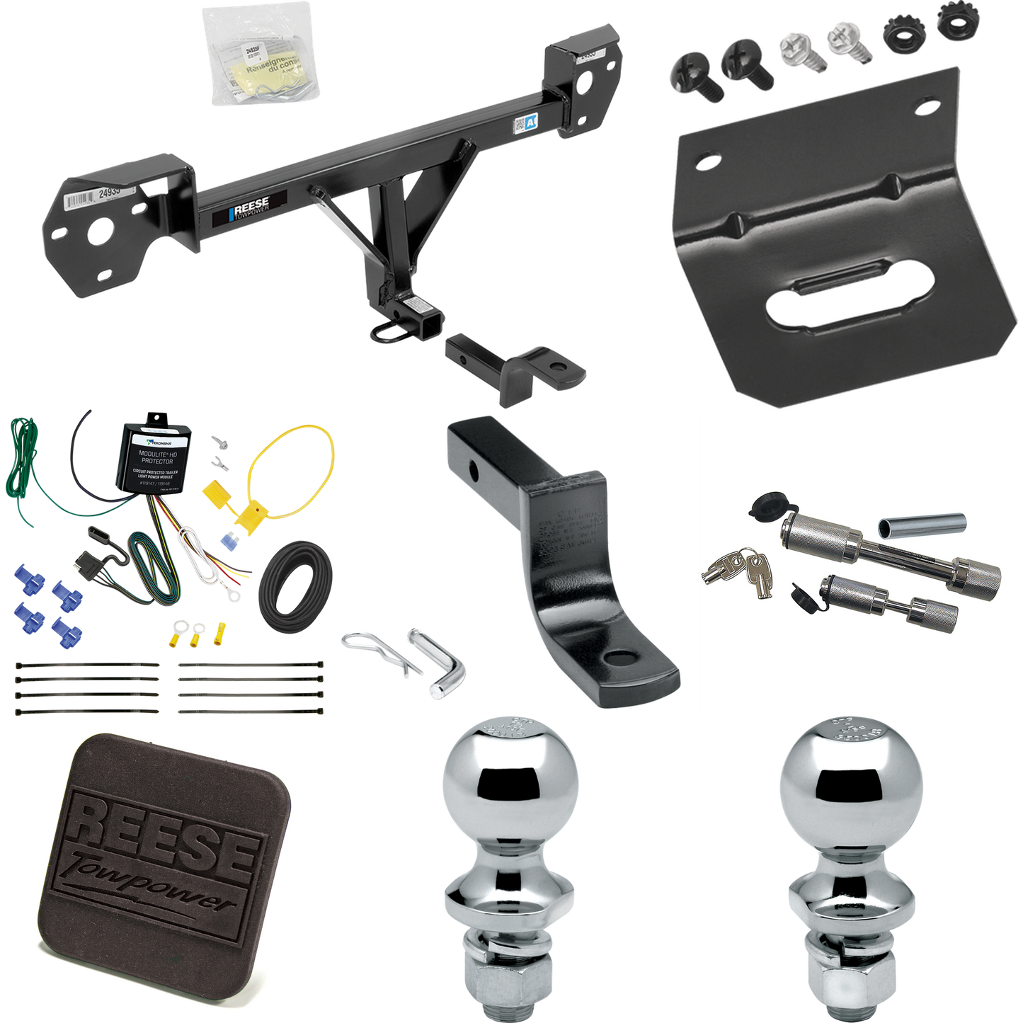 Fits 2017-2020 Toyota 86 Trailer Hitch Tow PKG w/ 4-Flat Wiring Harness + Draw-Bar + 1-7/8" + 2" Ball + Wiring Bracket + Hitch Cover + Dual Hitch & Coupler Locks By Reese Towpower