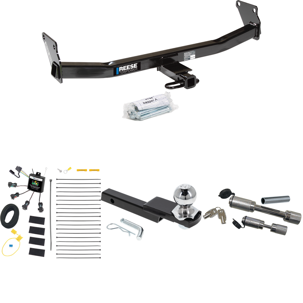 Fits 2007-2010 Jeep Compass Trailer Hitch Tow PKG w/ 4-Flat Zero Contact "No Splice" Wiring Harness + Interlock Starter Kit w/ 2" Ball 1-1/4" Drop 3/4" Rise + Dual Hitch & Coupler Locks (For Rallye Edition Models) By Reese Towpower