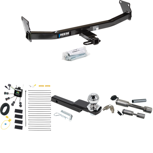 Fits 2007-2010 Jeep Compass Trailer Hitch Tow PKG w/ 4-Flat Zero Contact "No Splice" Wiring Harness + Interlock Starter Kit w/ 2" Ball 1-1/4" Drop 3/4" Rise + Dual Hitch & Coupler Locks (For Rallye Edition Models) By Reese Towpower