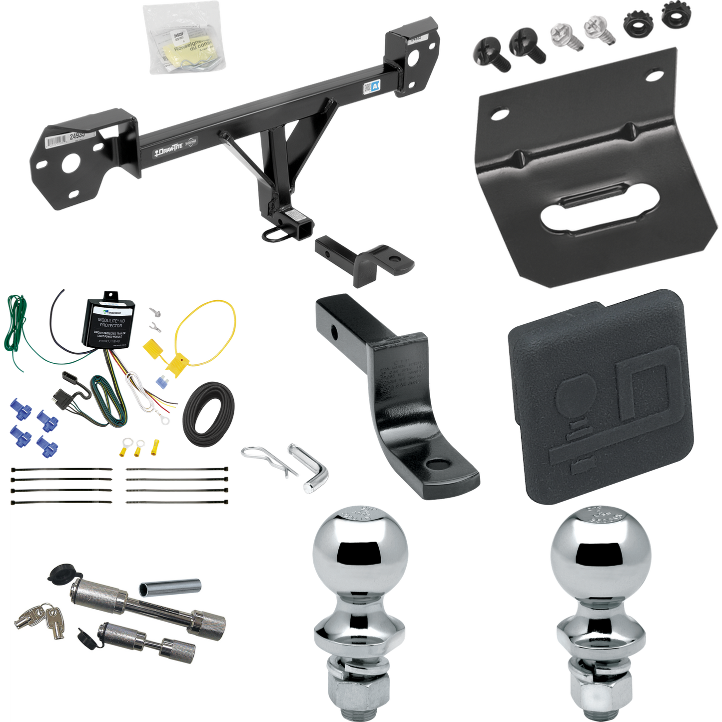 Fits 2017-2020 Toyota 86 Trailer Hitch Tow PKG w/ 4-Flat Wiring Harness + Draw-Bar + 1-7/8" + 2" Ball + Wiring Bracket + Hitch Cover + Dual Hitch & Coupler Locks By Draw-Tite