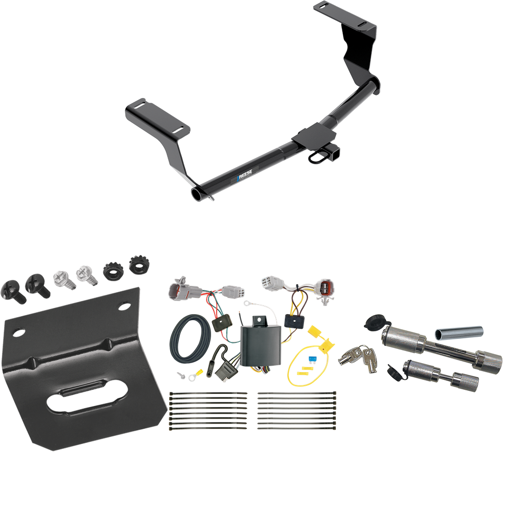 Fits 2017-2022 Subaru Impreza Trailer Hitch Tow PKG w/ 4-Flat Wiring Harness + Wiring Bracket + Dual Hitch & Coupler Locks (For Wagon, Except WRX STi & w/Quad Exhaust Outlets Models) By Reese Towpower