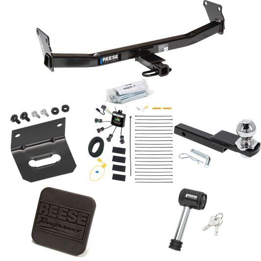 Fits 2007-2007 Jeep Patriot Trailer Hitch Tow PKG w/ 4-Flat Zero Contact "No Splice" Wiring Harness + Interlock Starter Kit w/ 2" Ball 1-1/4" Drop 3/4" Rise + Wiring Bracket + Hitch Cover + Hitch Lock By Reese Towpower