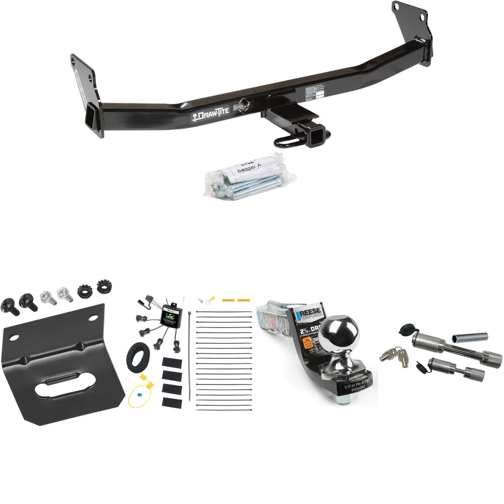 Fits 2007-2010 Jeep Compass Trailer Hitch Tow PKG w/ 4-Flat Zero Contact "No Splice" Wiring Harness + Interlock Starter Kit w/ 2" Ball 2-1/2" Drop 2" Rise + Wiring Bracket + Dual Hitch & Coupler Locks (For Rallye Edition Models) By Draw-Tite