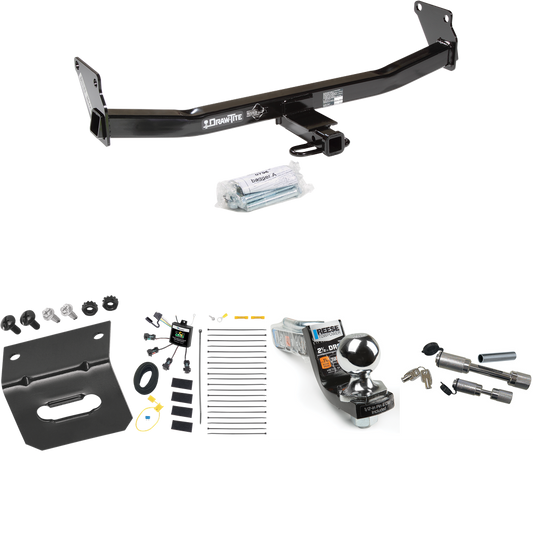 Fits 2007-2010 Jeep Compass Trailer Hitch Tow PKG w/ 4-Flat Zero Contact "No Splice" Wiring Harness + Interlock Starter Kit w/ 2" Ball 2-1/2" Drop 2" Rise + Wiring Bracket + Dual Hitch & Coupler Locks (For Rallye Edition Models) By Draw-Tite