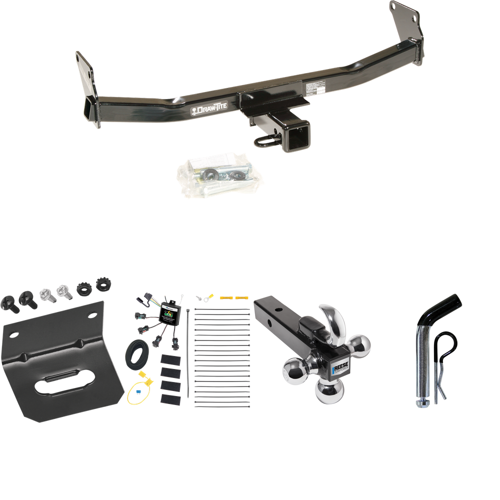 Fits 2007-2010 Jeep Compass Trailer Hitch Tow PKG w/ 4-Flat Zero Contact "No Splice" Wiring Harness + Triple Ball Ball Mount 1-7/8" & 2" & 2-5/16" Trailer Balls w/ Tow Hook + Pin/Clip + Wiring Bracket (For Rallye Edition Models) By Draw-Tite