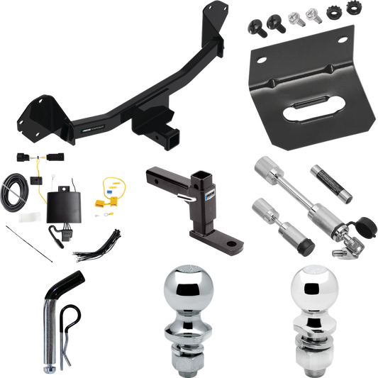 Fits 2022-2023 Chevrolet Bolt EUV Trailer Hitch Tow PKG w/ 4-Flat Wiring Harness + Adjustable Drop Rise Ball Mount + Pin/Clip + 2" Ball + 1-7/8" Ball + Dual Hitch & Coupler Locks By Reese Towpower