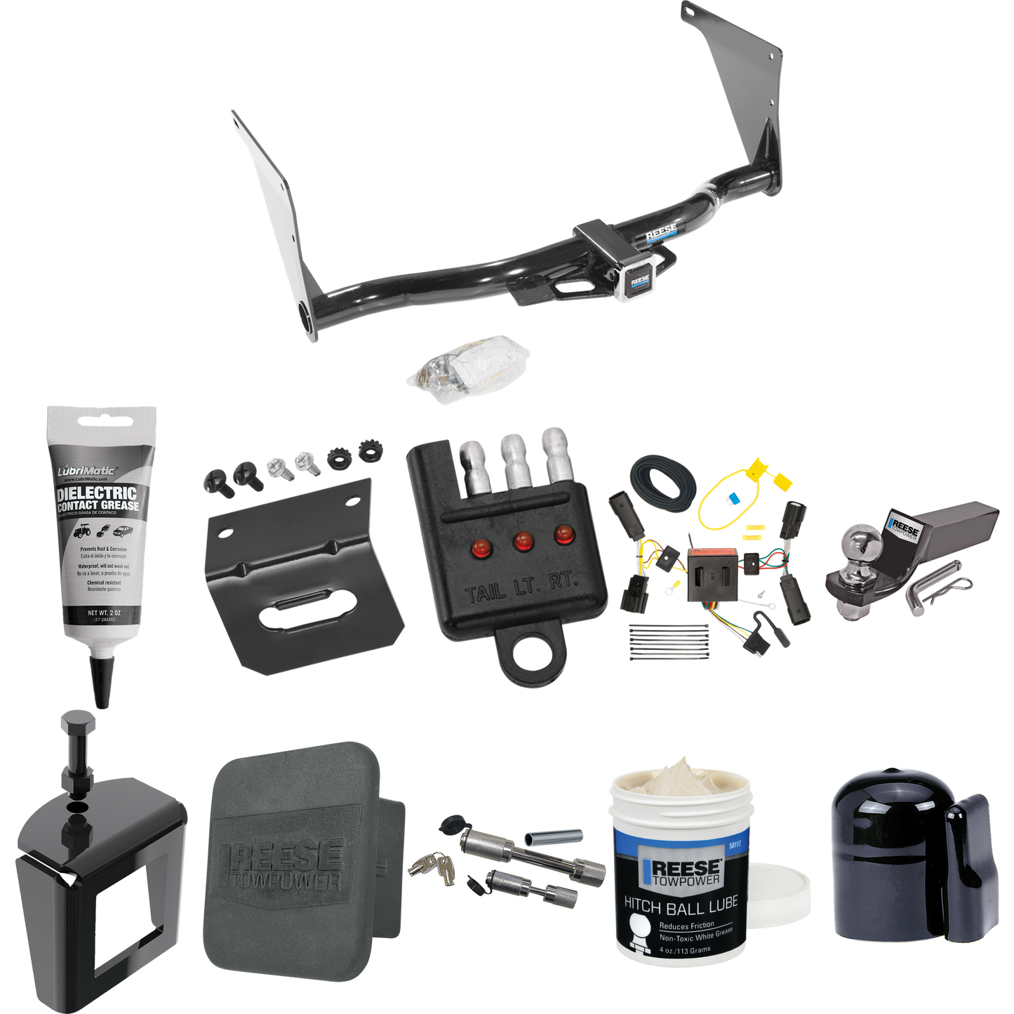 Fits 2013-2016 Ford Escape Trailer Hitch Tow PKG w/ 4-Flat Wiring + Starter Kit Ball Mount w/ 2" Drop & 2" Ball + 1-7/8" Ball + Wiring Bracket + Dual Hitch & Coupler Locks + Hitch Cover + Wiring Tester + Ball Lube + Electric Grease + Ball Wrench + An